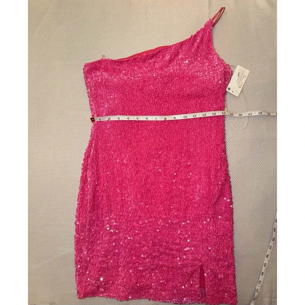 NWT‎ Midnight Doll One Shoulder Sequin Front Slit Bodycon Pink Dress Size L